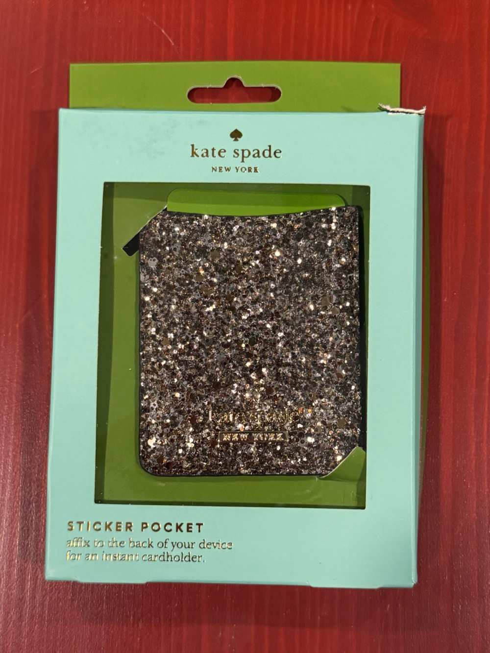 Kate Spade New York black glitter sticker pocket card holder